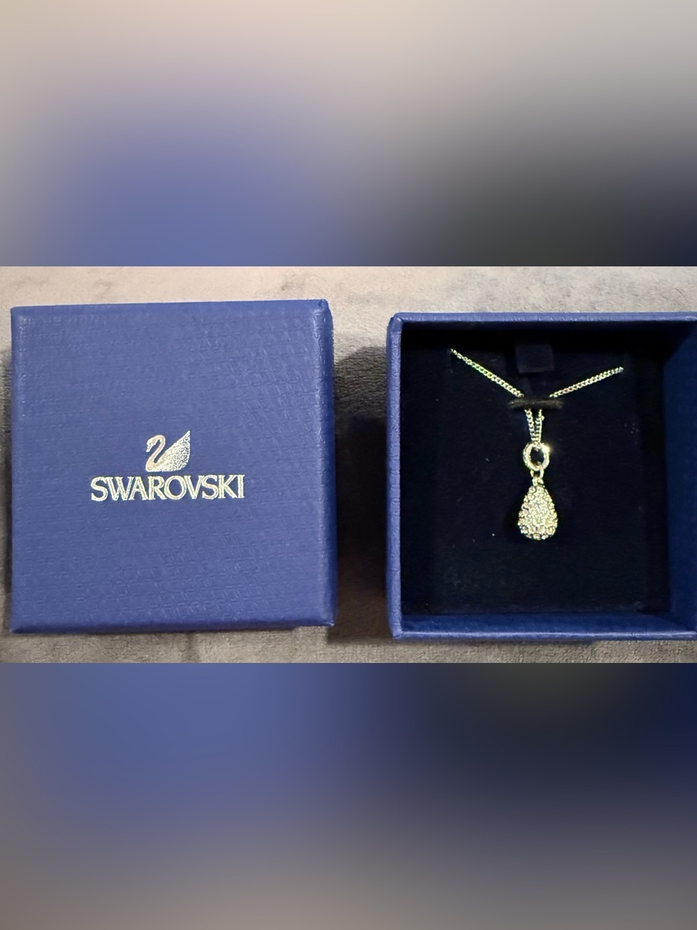 Swarovski Gold Crystal Teardrop Pendant Necklace with Chain